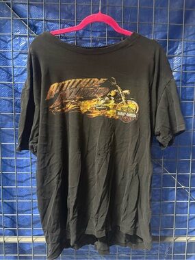 Harley-Davidson Black Tee with Orange and Yellow Flame Motorcycle Graphic